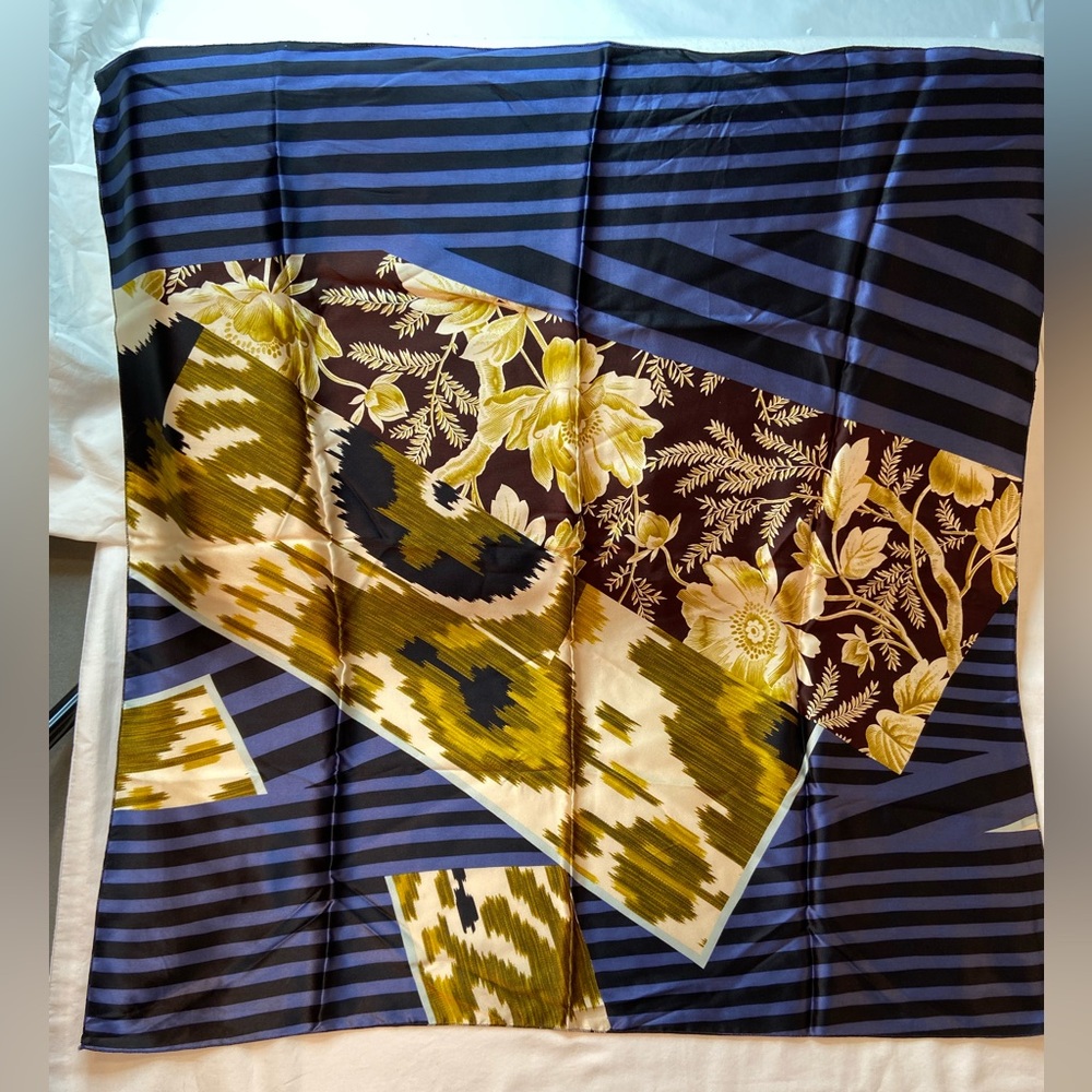 Georges Chakra Edition Silk Scarf, Floral and Stripes